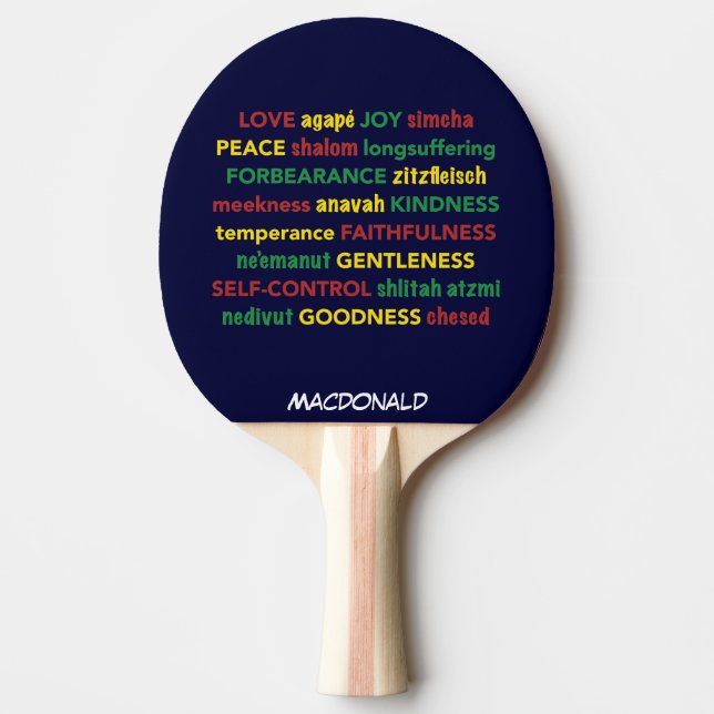 SPIRITUAL FRUIT Hebrew Personalised DARK BLUE Ping Pong Paddle (Front)