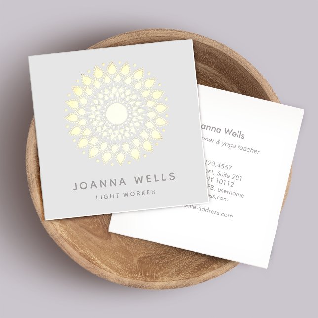 Spiritual Gold Lotus Mandala Square Business Card (Creator Uploaded)
