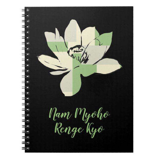 Spiritual Green Lotus Flower Nam Myoho Renge Kyo Notebook (Front)
