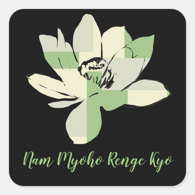 Spiritual Green Lotus Flower Nam Myoho Renge Kyo Square Sticker (Front)