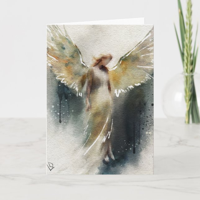 Spiritual Greeting Card Design, Angel Watercolor  (Front)