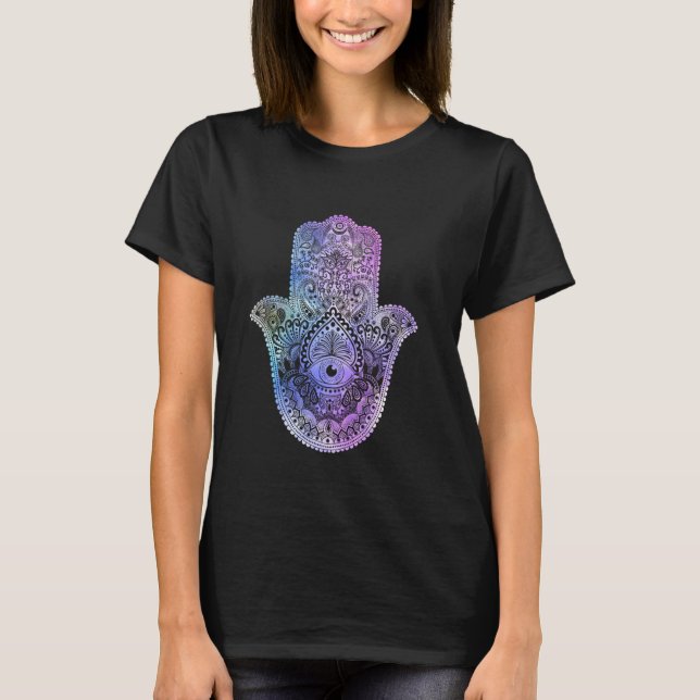 Spiritual Hamsa Hand Mandala  For Happiness T-Shirt (Front)
