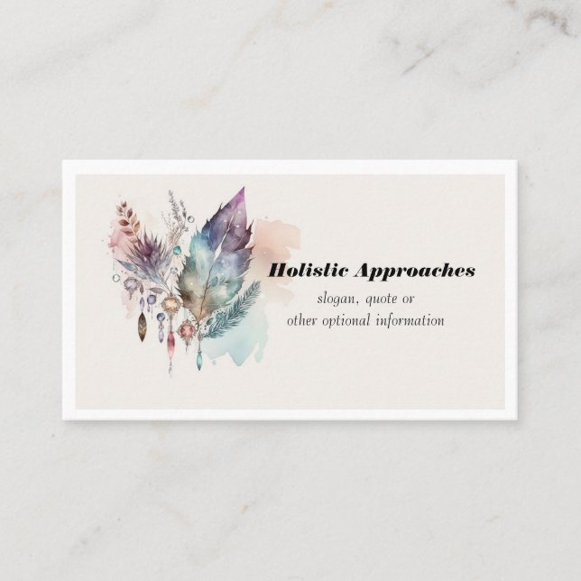 Spiritual Healing - Feathers and Crystals Business Card (Front)