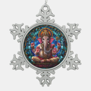 Spiritual Hindu Deity Ganesha Religious Hindu God Snowflake Pewter Christmas Ornament