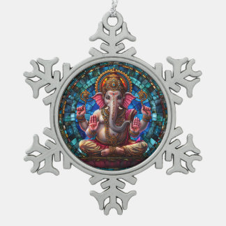 Spiritual Hindu Deity Ganesha Religious Hindu God Snowflake Pewter Christmas Ornament