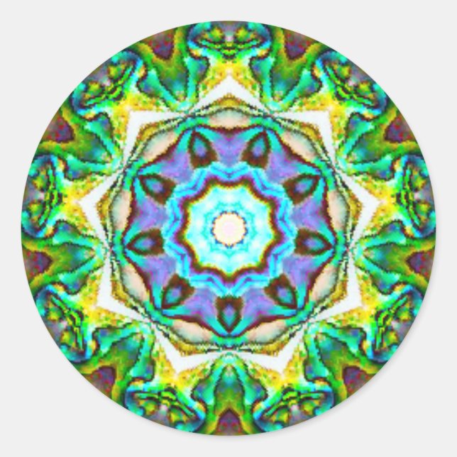 Spiritual Iridescent Paua Shell Fractal Classic Round Sticker (Front)