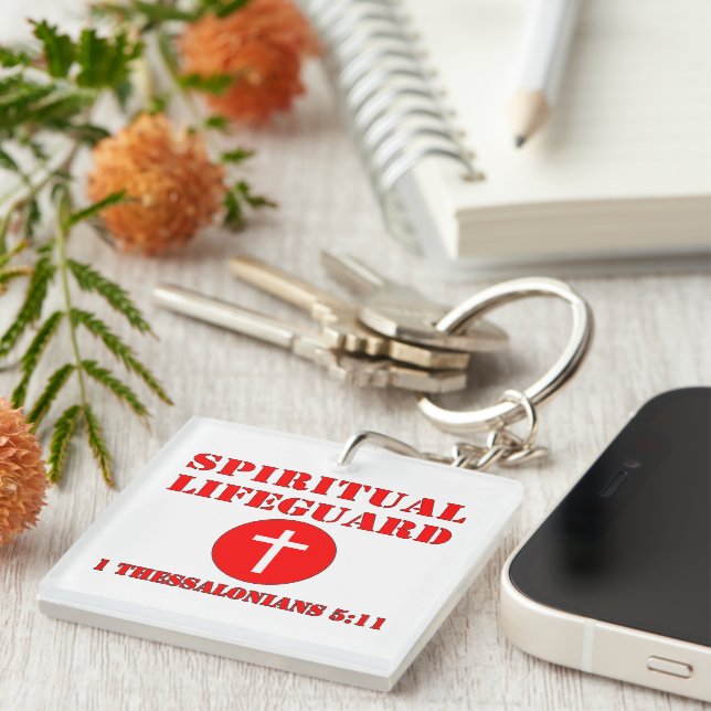 Spiritual Lifeguard with Verse - Red Font Key Ring (Front Right)