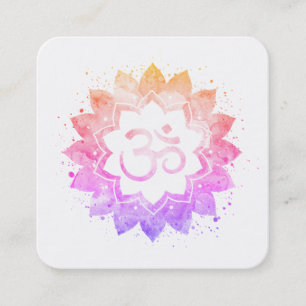 *~* Spiritual Lotus Flower Mandala Om Aum Symbol Square Business Card