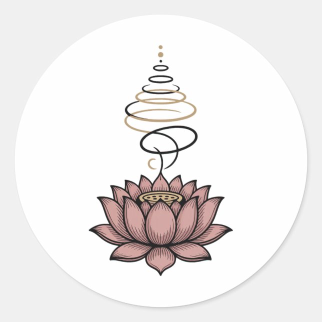 Spiritual Lotus Flower Unalome Zen Meditation Yoga Classic Round Sticker (Front)
