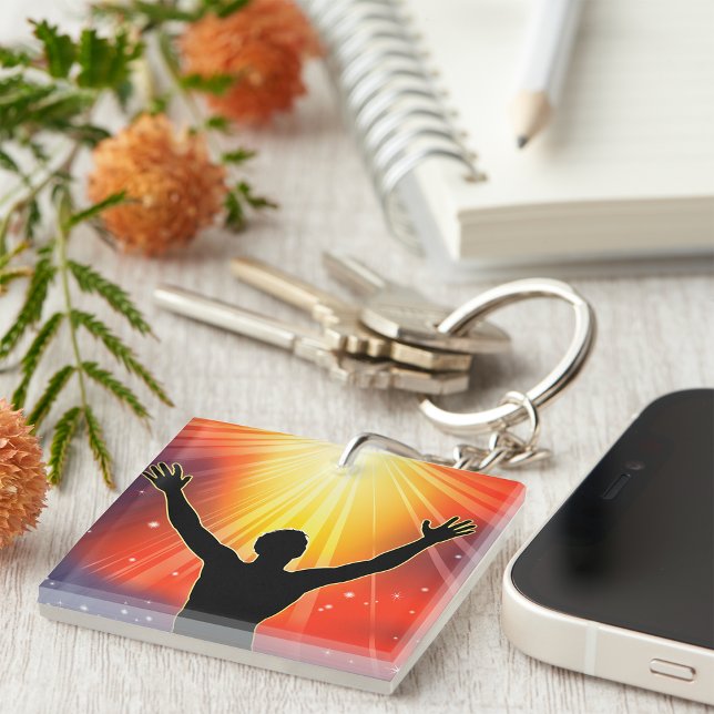 Spiritual Man Silhouette Raising Arms Key Ring (Creator Uploaded)