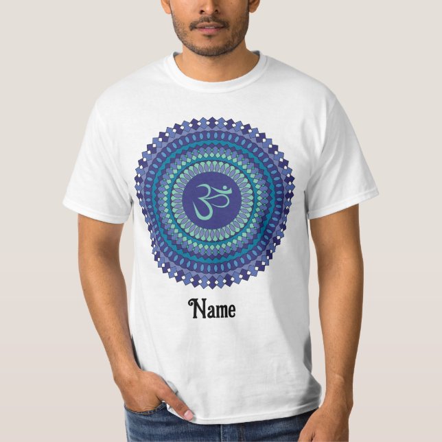 Spiritual Mandala Om Purple Aqua Blue Customised T-Shirt (Front)