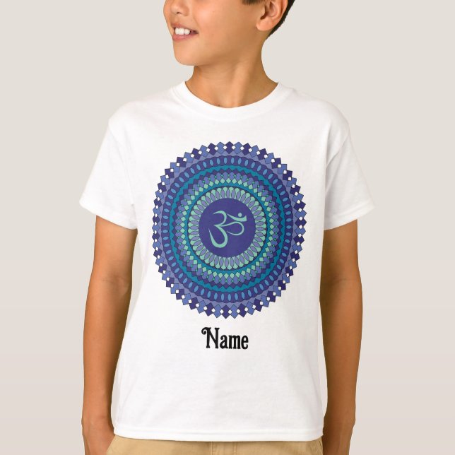 Spiritual Mandala Om Purple Aqua Blue Customised T-Shirt (Front)