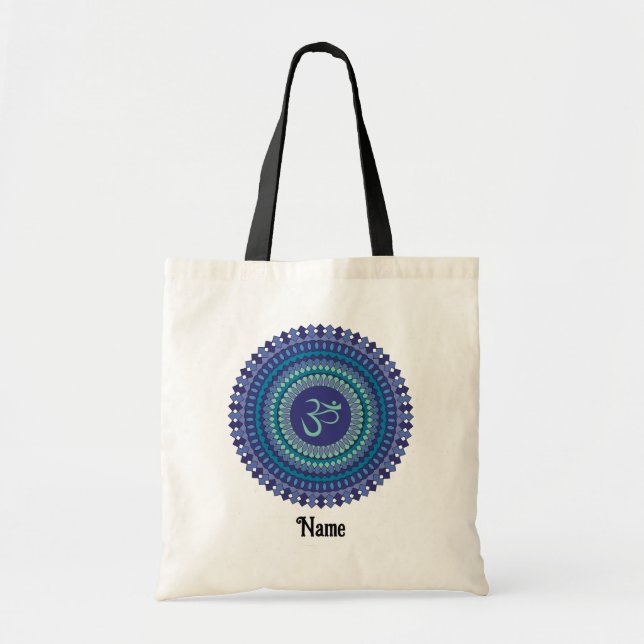 Spiritual Mandala Om Purple Aqua Blue Customised Tote Bag (Front)