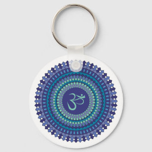 Spiritual Mandala Om Purple Aqua Blue Kaleidoscope Key Ring