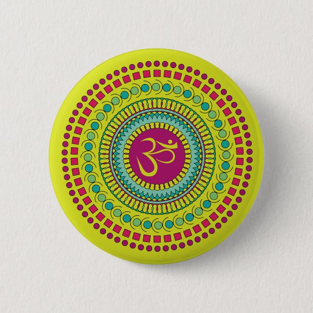 Spiritual Mandala Om Symbol Pink Green Geometric 6 Cm Round Badge (Front)