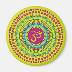 Spiritual Mandala Om Symbol Pink Green Geometric Magnet