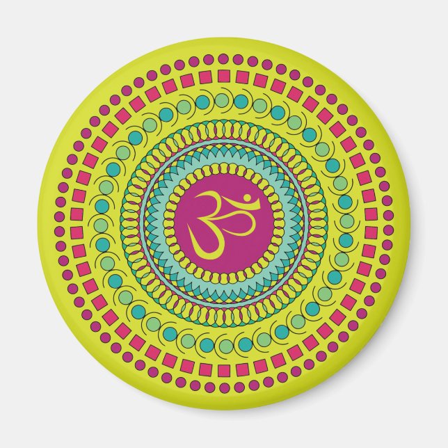 Spiritual Mandala Om Symbol Pink Green Geometric Magnet (Front)
