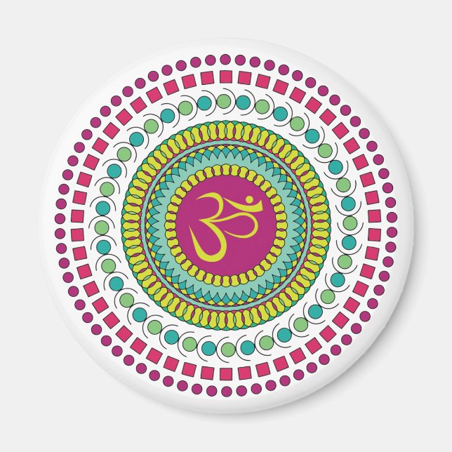 Spiritual Mandala Om Symbol Pink Green Geometric Magnet (Front)