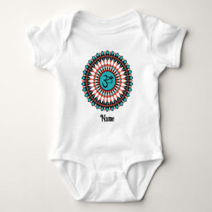 Spiritual Mandala Om Symbol Turquoise Customised Baby Bodysuit