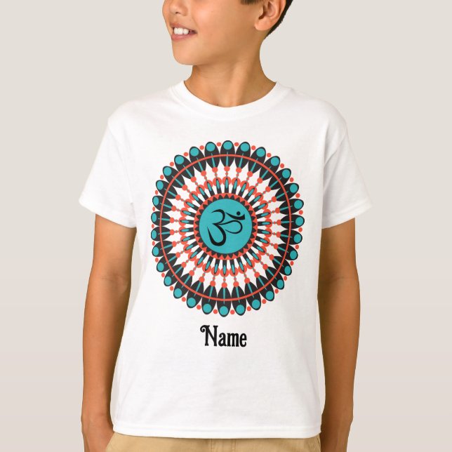 Spiritual Mandala Om Symbol Turquoise Customised T-Shirt (Front)