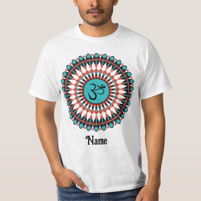 Spiritual Mandala Om Symbol Turquoise Customised T-Shirt (Front)