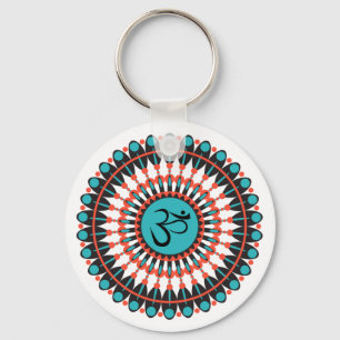 Spiritual Mandala Om Symbol Turquoise Geometric Key Ring
