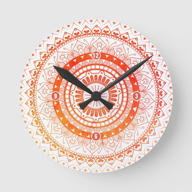 Spiritual Mandala Orange Yellow Round Clock (Front)