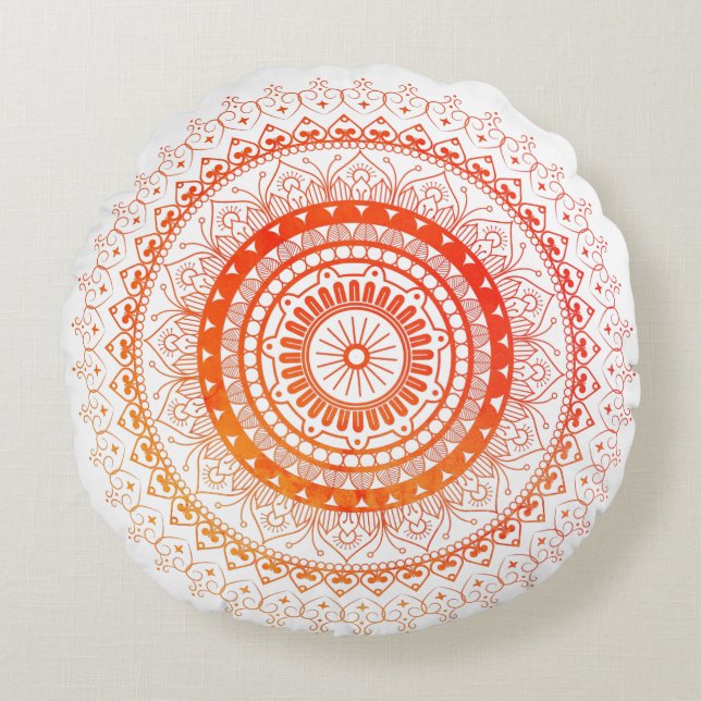 Spiritual Mandala Orange Yellow Round Cushion (Front)