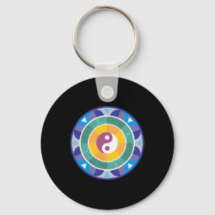 Spiritual Mandala Rainbow Colored Chinese Yin Yang Key Ring