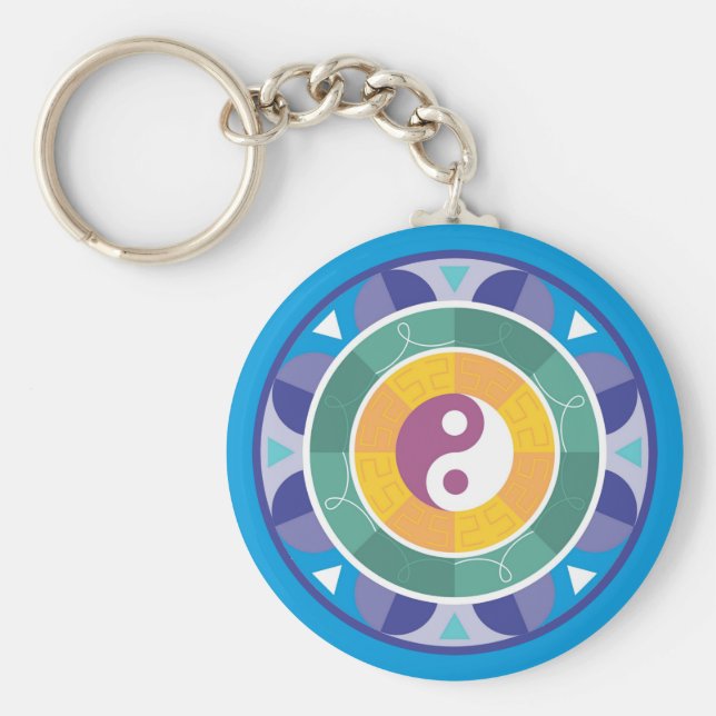 Spiritual Mandala Rainbow Colors Chinese Yin Yang Key Ring (Front)