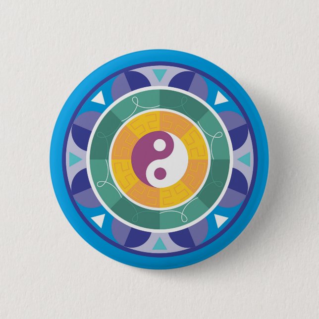 Spiritual Mandala Rainbow Colours Chinese Yin Yang 6 Cm Round Badge (Front)