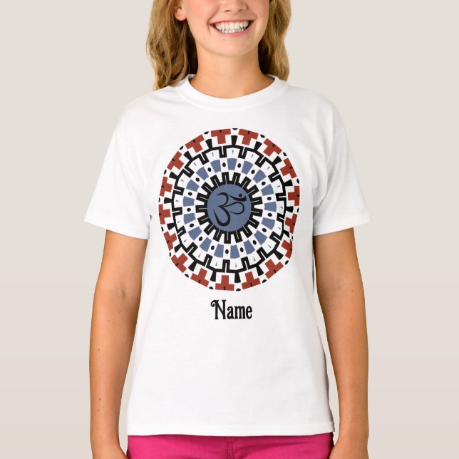 Spiritual Mandala Yoga Om Blue Rust Customised T-Shirt (Front)