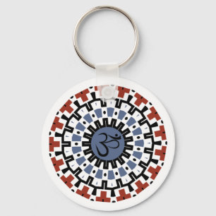 Spiritual Mandala Yoga Om Blue Rust Kaleidoscope Key Ring