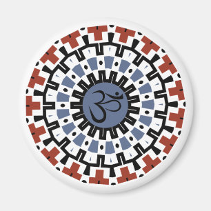 Spiritual Mandala Yoga Om Blue Rust Kaleidoscope Magnet