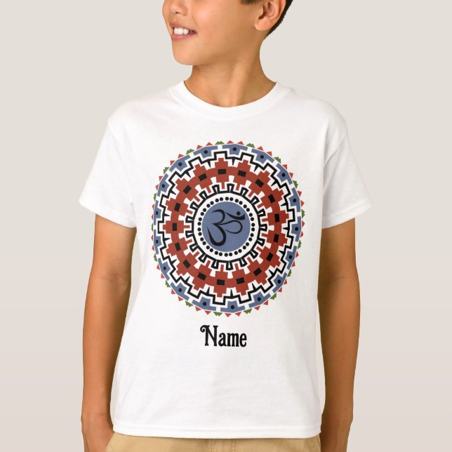 Spiritual Mandala Yoga Om Rust Blue Customised T-Shirt (Front)