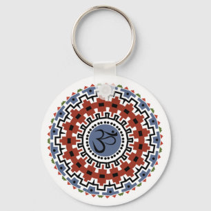 Spiritual Mandala Yoga Om Rust Blue Kaleidoscope Key Ring