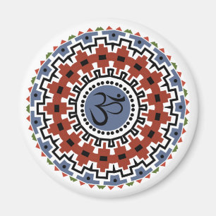 Spiritual Mandala Yoga Om Rust Blue Kaleidoscope Magnet