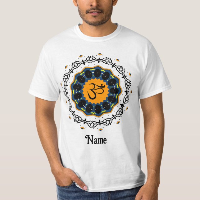 Spiritual Mandala Yoga Om Symbol Blue Customised T-Shirt (Front)