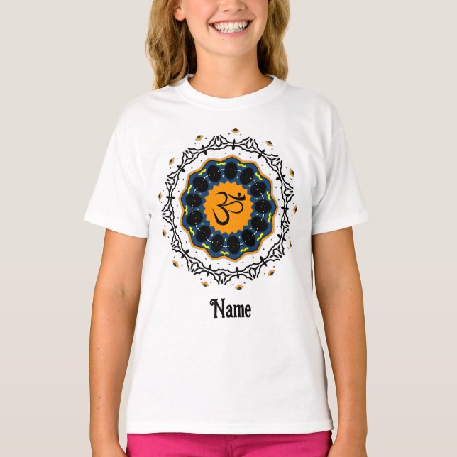 Spiritual Mandala Yoga Om Symbol Blue Customised T-Shirt (Front)