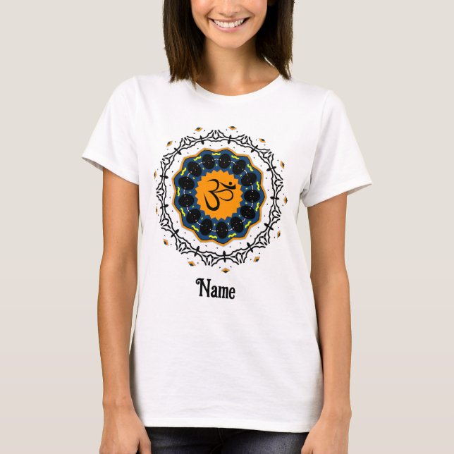 Spiritual Mandala Yoga Om Symbol Blue Customised T-Shirt (Front)
