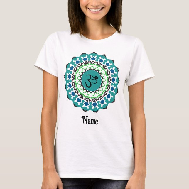 Spiritual Mandala Yoga Om Symbol Blue Customised T-Shirt (Front)