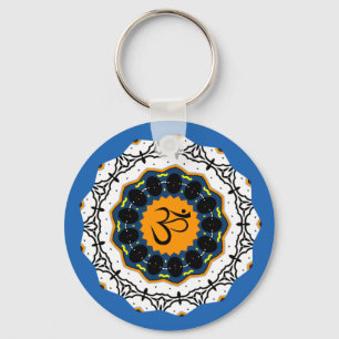 Spiritual Mandala Yoga Om Symbol Blue Geometric Key Ring