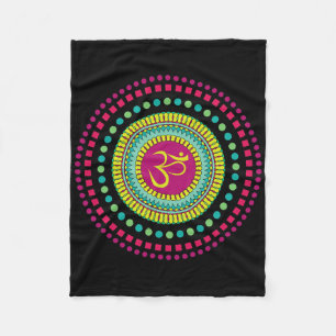 Spiritual Mandala Yoga Om Symbol Pink And Green Je Fleece Blanket