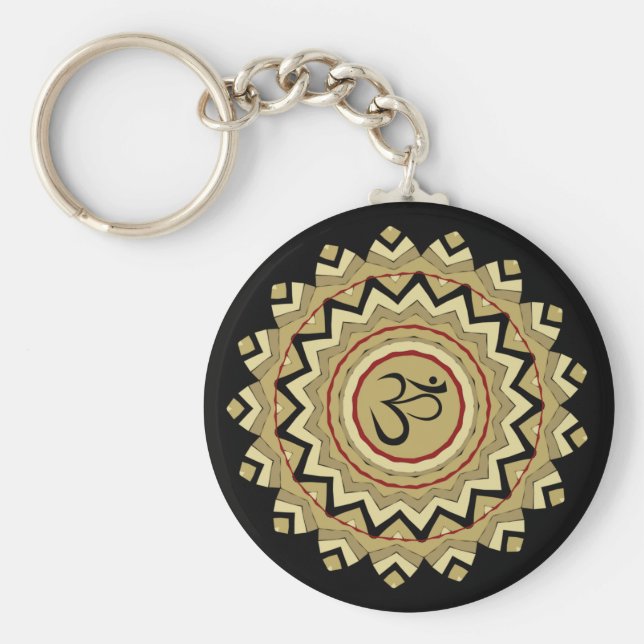 Spiritual Mandala Yoga Om Symbol Retro Geometric Key Ring (Front)
