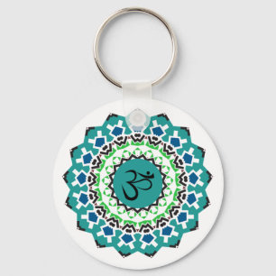Spiritual Mandala Yoga Om Symbol Turquoise Blue Key Ring