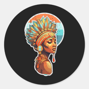 Spiritual Melanin Proud Native Afro American Woman Classic Round Sticker