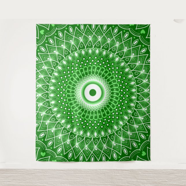 Spiritual Modern Geometric elegant green mandala  Tapestry (Front)