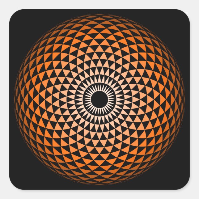 Spiritual Orange Black Mandala Geometric Graphic Square Sticker (Front)