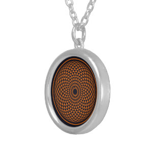 Spiritual Orange Grey Mandala Geometric Oriental Silver Plated Necklace