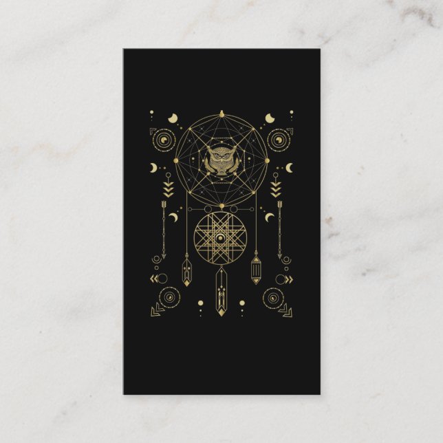 Spiritual Owl Geometry Aesthetic Art Business Card (Front)